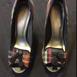 Plaid wool platform shoes